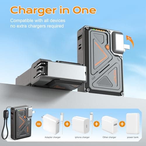 SEANCHEER P07 Magnetic Power Bank Charger 10000mAh Portable Charger with Built-in Cable and Foldable AC Plug, 22.5WMAX,Portable Charger with Built-in Cables for Samsung Google Pixel Moto iPhone iPad 2