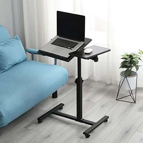 TigerDad Overbed Bedside Desk Mobile Rolling Laptop Stand Tilting Overbed Table with Wheels Height Adjustable Tray Table for Laptop Bed Sofa Side Table (Black) 8