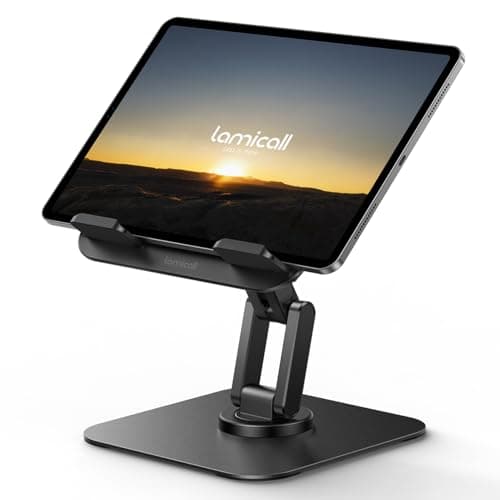 Lamicall Rotating Tablet Stand for Desk - [Fully Adjustable][Foldable & Portable] iPad Stand with Heavy-Duty Base, Tablet Holder Gifts for 4.7-13" Devices, 2025 iPad Pro Air, Kindle, iPhone 17 Pro