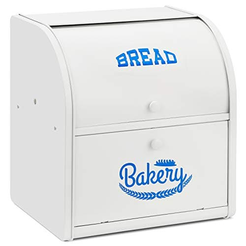 Widousy 2 Layer Metal Bread Boxes, Bread Box Storage Bin Kitchen Container with Roll Top Lid Iron Countertop Containers Metal Food Storage Bread Keeper Large Capacity Home Kitchen Counter, White