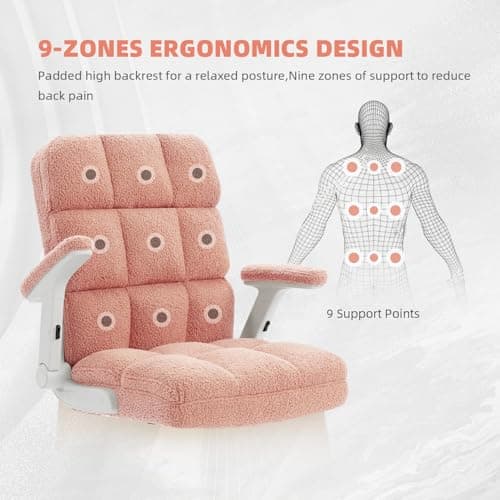 SEATZONE Pink Office Chair Ergonomic Computer Desk Chair with Wheels,Faux Fur Comfy Office Chair for Women and Girls,Teddy Fleece Material 7