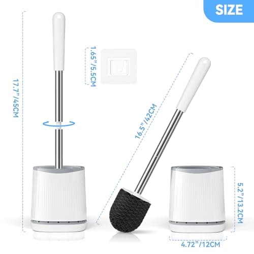 TRENTI Toilet Brush, Toilet Brush and Holder Set, Bristles Toilet Bowl Brush Head with Ventilated Holder, Wall Mounted Compact Toilet Brush Set for Bathroom Deep Cleaning (1, White) 7
