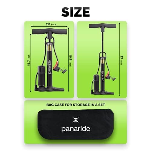 Bike Pump Floor Pressure Gauge, Advanced Bike Tire Inflator, Bicycle Hand Air Pump with Dual Presta and Schrader Valves, Handheld Bike Pump, Suitable for Road and Mountain Bikes, Baby Stroller, Balls 5