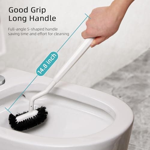 HAMITOR Toilet Bowl Brush Holder Set: Bathroom Deep Cleaning Toilet Cleaner Scrubber Under Rim with Curved Bristle for Dead Corner Clean - Hidden Rv Toilet Decorative Accessories with Caddy- White 5