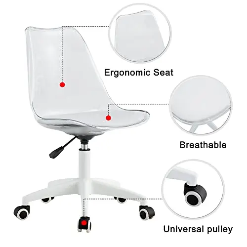 RDUEEI Clear Desk Chair,Clear Chair – Modern Transparent Desk Chairs for Bedroom, Makeup Room or Office – Armless Acrylic Rolling, Plastic Office Chairs for Small Spaces 5