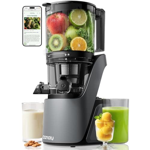 Canoly C16 Cold Press Juicer, 6" Extra Wide Feed Chute, 3-IN-1 Strainers (Juice & Sorbet & Nut Milk), Powerful AC Brushless Motor, Self Precut System, Juicer Machines with BPA-Free (Space Gray)