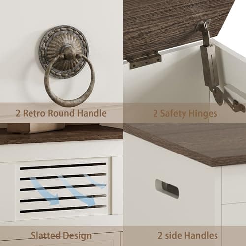 ChooChoo Storage Chest, 39.3" Storage Bench with Drawer, Wooden Entryway Bench with Safety Hinges, Shoe Bench, for Entryway, Bedroom, Living Room, Soft White 7