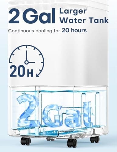 CENSTECH 4-IN-1 Portable Air Conditioners, Evaporative Air Cooler w/4 Modes & 3 Speeds, 15H Timer for Smart Auto-off, 2-Gal Tank for 20H Cooling,17FT Remote,No Hose Needed,120°Oscillating Swamp Cooler 6