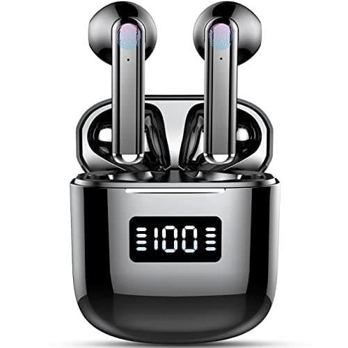 Wireless Earbuds, Wireless Headphones Bluetooth 5.3 Earbuds with 4 Mics, 2025 Bluetooth Headphones In Ear Buds Sport, IP7 Waterproof ENC Noise Cancelling Earphones, HiFi Stereo, LED Display, Black