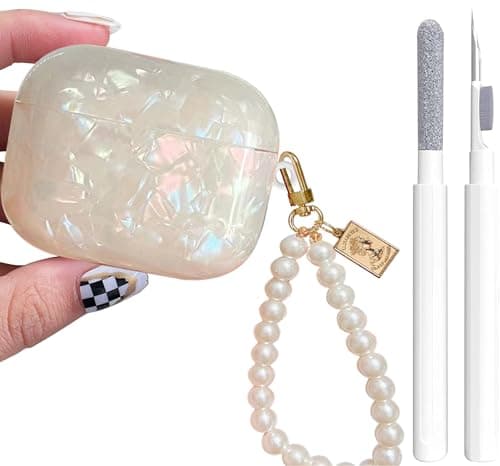 Cute Glitter Airpods Pro 2nd/1st Generation Case with Cleaner Pen, Shell Pattern Airpods iPod Pro 2 Gen Cover Protective Skin Girl Women with Luxury Pearl Keychain 2023/2022/2019 - Colorful