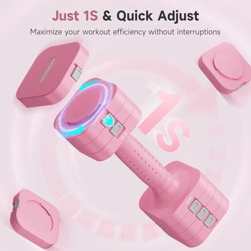 FEIERDUN 5-in-1 Adjustable Dumbbell Set of 2, 12LBS/6LBS Hand Weights for Women, 1s-Adjust Dual-Stable Dumbbell Set for Women Home Gym & Outdoor, Pink 6