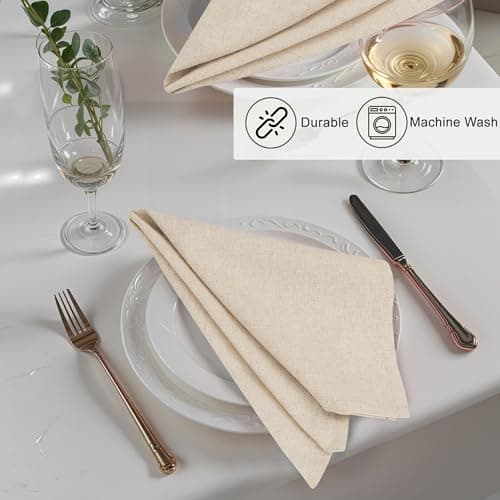 Ruvanti Linen Napkins Set of 12, 18x18 Cloth Napkins, Cotton Linen Blend Napkins Cloth Washable, Soft, Reusable Dinner Napkins for Wedding, Parties, Christmas, Thanksgiving, Everyday Use - Natural 6