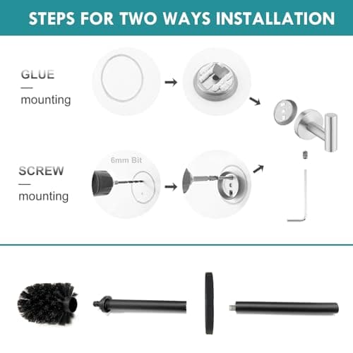 FVITA Toilet Brush Wall Mount Toilet Brush with Holder for Bathroom Stainless Steel Matte Black 5