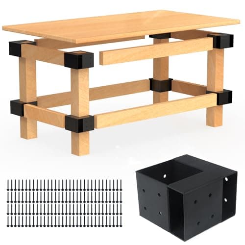 Heavy Duty Workbench Bracket Kit – Set of 8 Steel 3-Way Brackets for 4x4 and 2x4 Lumber, Ideal for DIY Garage Work Bench Legs, Woodworking Tables, Workshop Shelves, Planer Stands, and Kitchen Islands