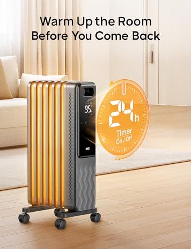 DREO Oil Filled Radiator, Electric Radiant Heaters for indoor use Large Room with Remote Control, Child Lock, 4 Modes, Overheat & Tip-Over Protection, 24h Timer, Digital Thermostat, Quiet, 1500W 7