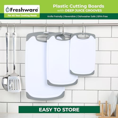 Freshware Cutting Boards for Kitchen, Chopping Board 3-Pack with Different Sizes, Juice Grooves and Non Slip Handles - Reversible, Large Cutting Board Set - Dishwasher Safe - Gray 7