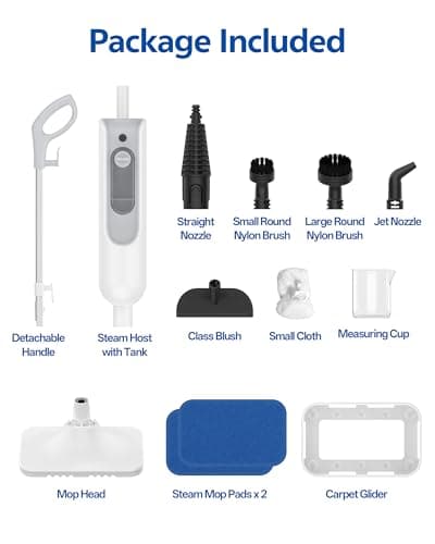 Hivroo F2 Steam Mop,12-in-1 Handheld Steam Cleaner,Powerful Detachable Steam Mop for Floor Cleaning,360ML Tank,15FT Power Cable,Scrubbing Steam Cleaner for Home,Hardwood,Tile,Grout,Furniture-White 8