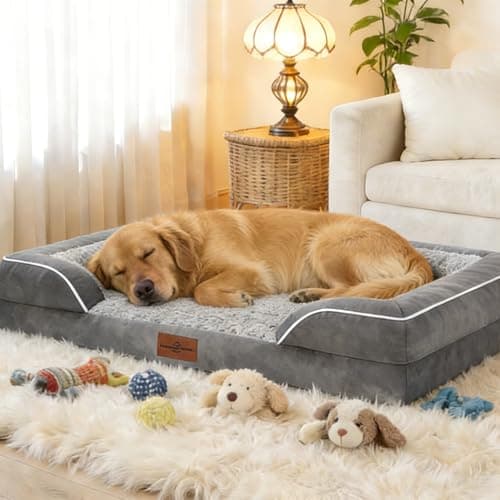 Comfort Expression Orthopedic Dog Bed for Extra Large Dogs 42x30 Inch, Waterproof Egg Crate Foam XL Pet Bed with Removable Bolsters, Dog Couch with Washable Cover & Non-Slip Bottom, Grey 9
