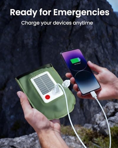 24" Foldable Inflatable Solar Camping Lantern, Magnetic LED Light Tube, USB-C Rechargeable & 2000mAh Power Bank, IP66 TPU Tent Light for Hiking & Hurricane(Green) 7