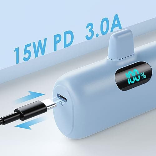 Small Portable Charger for iPhone,Upgraded 5000mAh PD Fast Charging Power Bank,Mini Plug-in Battery Pack Backup Charger Compatible with iPhone 14/14 Pro Max/13/13 Pro/12 Pro/11/XS/XR/X/8/7-Light Blue 6