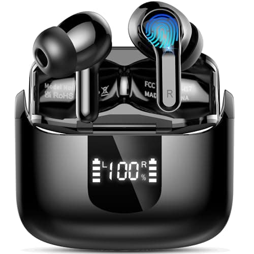 Wireless Earbuds, Bluetooth Headphones 2025 NEW Ear Buds 40H Bass Stereo in-Ear Earphones ENC Noise Cancelling 5.3 Earbuds with 4 HD Mic, USB-C LED Display IP7 Waterproof Sport Headset for Android iOS