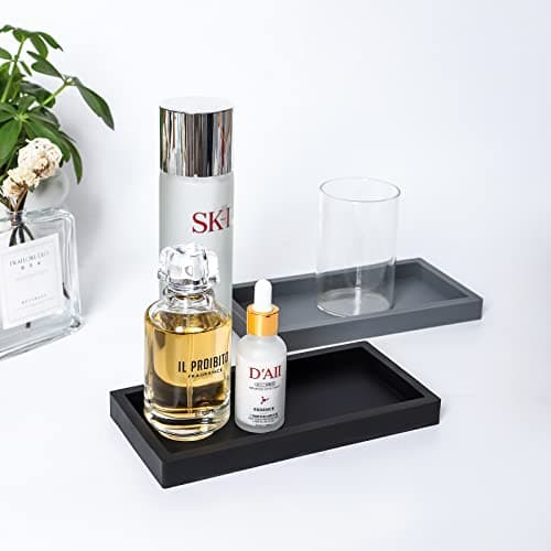 Small Silicone Bathroom Vanity Tray Rectangle Soap and Sponge Holder Kitchen Sink Organizer for Scrubber, Lotion Bottles, Perfume, Jewelry, Candle, Key Trinket Ring, Black 8