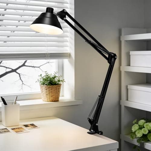 TonyEst Led Desk Lamp for Home Office - Swing Arm Desk Lamp with Clamp - Architect Adjustable Gooseneck Table Lamp with 5 Color Modes & 10 Brightness for Reading Working Drafting (Black)