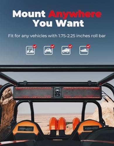 KEMIMOTO 33 inch 8 Speaker Louder UTV Sound Bar Waterproof Bluetooth, Heavy-Duty Aluminum, Music Sync Multicolor Light SXS Speakers, Soundbar for UTV Golf Cart Marine Boat with 1.75''-2.25'' Roll Bar 6