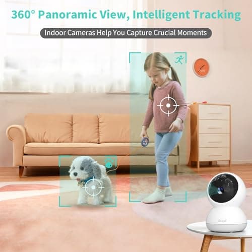 Indoor Camera, 3K HD Indoor Security Camera, 360° Pan/Tilt Pet Camera, 2-Way Audio, Siren, Night Vision, Baby/Pet Monitor with Phone App 2.4G and 5G WiFi, Compatible Alexa and Google Assistant 6