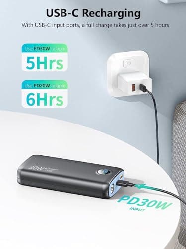 Portable Charger, 30000mAh QC4.0 PD3.0 30W USB C Fast Charging, Power Bank with 3W Flashlight and Led Display, External Battery Pack Travel Essentials for iPhone 17 16, Galaxy, LG, Tablet, and More 5