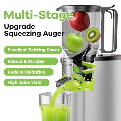 Cold Press Juicer, 5.3" Wide Feed Chute Juice Extractor Machine with 400W, High Juice Yield, Slow Masticating Juicer for Whole Vegetables & Fruits, Metallic Silver 5