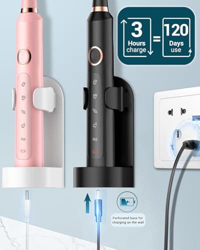 Rtauys 2 Pack Electric Toothbrush for Adults - 2 Rechargeable Electric Toothbrushes with 12 Brush Heads & 2 Travel Case, Power Electric Toothbrush with Holder, 3 Hrs Charge for 120 Days - Black+Pink 6