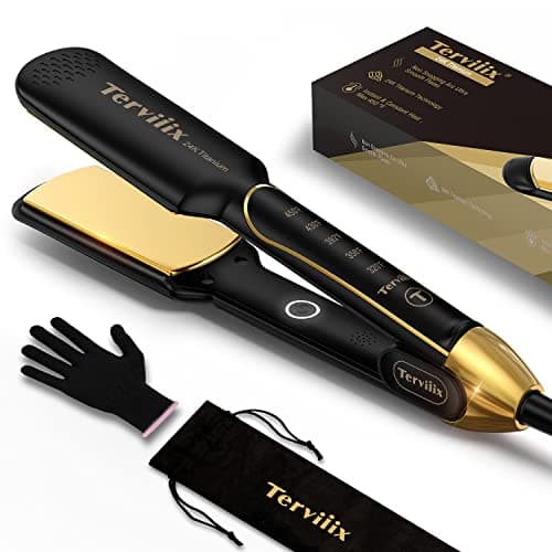 Terviiix Titanium Flat Iron Hair Straightener - ARC Non-Snagging for Smooth, One-Swipe Results, Salon-Grade Wide 1-3/4 Inch Straightening Iron Saves Time on Thick, Curly, Black & Natural Hair, Gold