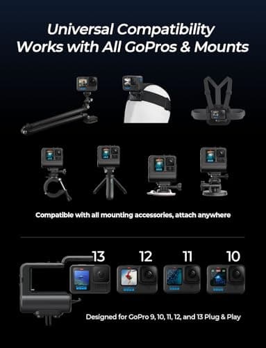 Re-Fuel 9Hr Extended Battery Module for GoPro Hero 13/12/11/10/9 IP68 Waterproof 33FT Dustproof Rechargeable Pass Through Power Bank Backup Housing Frame Case with Built-in Charging Battery for GoPro 5