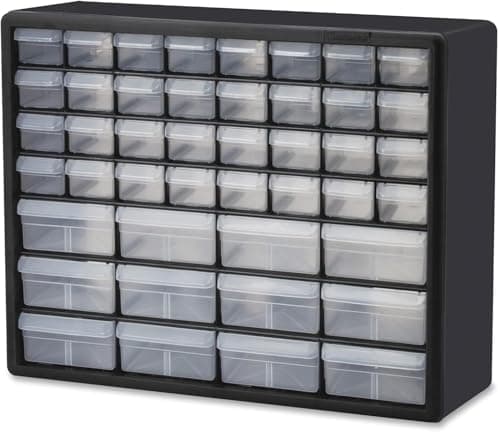 Akro-Mils 44-Drawer Plastic Drawer Storage Cabinet for Garage Organization, Bead Organizer, Building Bricks Storage, Teacher Toolbox, Makeup Organizer, 20" W x 6" D x 16" H, 10144 Black