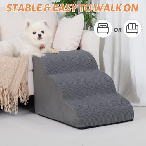 Aodisman 3-Step Dog Ramp and Stairs for Sofa and Chair - Non-Slip Sturdy Pet Steps for Small Dogs and Cats,15.7" H,Grey 8