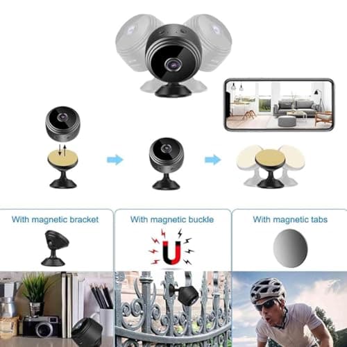 Kjsokoy Minipix Magnetic Mini Security Camera, Mini 1080p HD Wireless Night Vision Motion Magnetic Security Camera for Home in/Outdoor (Black 2 pcs) 6