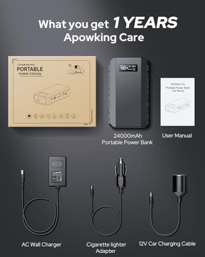 Apowking Power Bank with AC Outlet,65W Portable Laptop Battery Bank Fast Charging,88.8Wh/24000mah Power Station for Outdoor Camping PowerBank Travel Home Power Backup 9