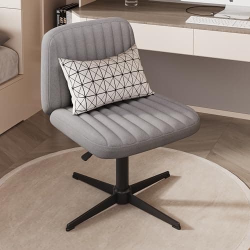 VIRRMO Armless Criss Cross Chair Comfy Office Chair with Lumbar Support Pillow Home Office Desk Chair No Wheels Computer Chair Vanity Chair for Makeup Room, Living Room Chairs (Grey+Black Base)