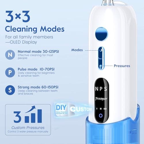 Water Flosser,2 in 1 Water Dental Flosser with 2 Water Tanks,3 Mods 4 Jet Tips Water Flossers for Teeth Suit for Business Trips, Outings and Daily Oral Cleaning Use(Blue) 5