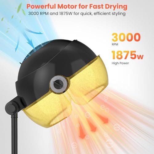 TASALON Gold Portable Hooded Hair Dryer for Home, Standing 1875w Ionic Hooded Dryer on Wheels with Hood, Professional Adjustable Height Sit Under Bonnet Dryer for Women and Beauty Salon 5