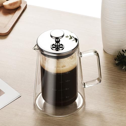 HOOVIEN French Press Coffee Maker 22Oz - Double-Wall Insulated Borosilicate Glass - Ergonomic Handle - Coffee Gift - Tea & Coffee Press 6