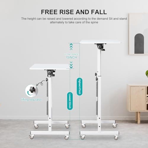 KOUPA Adjustable Height Standing Desk, Writable Tempered Glass Desktop with Eraser, 360° Flip, Wheels and Bag– Ideal for Small Spaces and Home Offices, 24 in, White(Adjustable Height: 32-47 in) 9