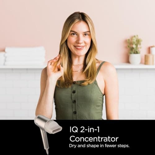 Shark HD120BRN Blow Dryer HyperAIR Fast-Drying with IQ 2-in-1 Concentrator, Styling Brush, and Curl-Defining Deep Diffuser Attachments, Ionic, No Heat Damage, for All Hair Types, Stone 5