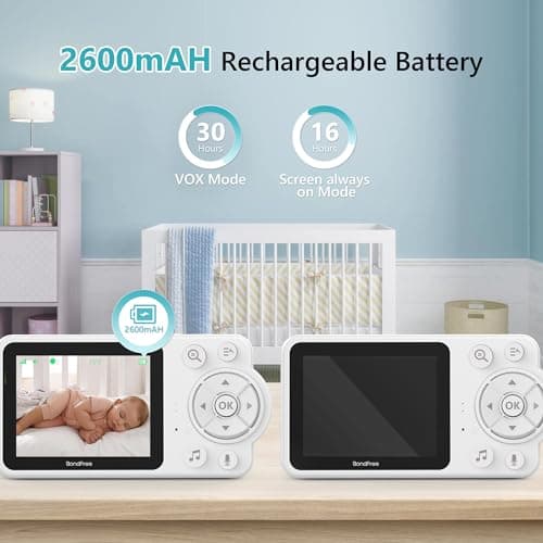 BondFree Baby Monitor with 2600mAH Battery, 30W HD Camera, 2.8”Display, Baby Monitor with Camera and Audio, 1000ft Long Range, Auto Night Vision, 6 Lullabies, Temperature Sensor, Indoor 3