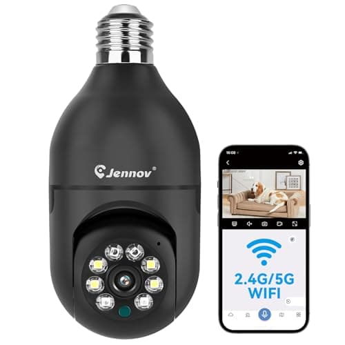 Jennov 2K Light Bulb Security Camera Wireless Outdoor - 360° Cameras for Home Security Outside, 2.4 Ghz WiFi Light Socket Indoor Camera, Auto Tracking, AI Human Detection, Compatible with Alexa