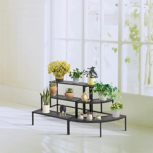 3-Tier Metal Plant Stand Indoor - Tiered Outdoor Plant Holder for Flower Pot Display, Garden Ladder Shelf Flower Step Mofesun (Quarter Round) 7