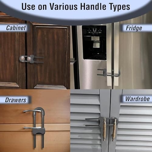 WENPENG Sliding Cabinet Locks for Babies, Baby Proofing Adjustable U-Shaped Baby Safety Latches for Handles Knobs Drawers, Fridge, Closet, Cupboard, Closet with Secure Lock Buttons,2Pack (Gray) 6