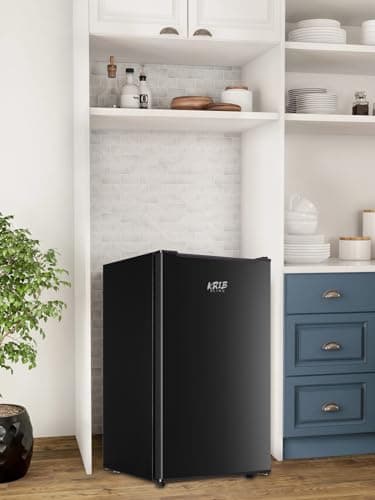 KRIB BLING 3.2 Cu.ft Upright Freezer Compact Mini Freezer with Removable Shelves for Bedroom, Office, Kitchen, Black 3