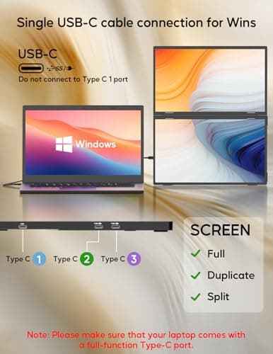 ZSCMALLS Laptop Screen Extender-15.6" Dual Portable Monitor for Laptop USB-C HDMI Stacked Folding Triple Monitor Travel Display with Kickstand VESA for Windows Mac 6